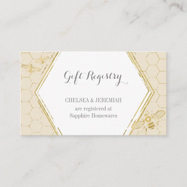 Honey Bee Cream Gold Gift Registry Card (Front)