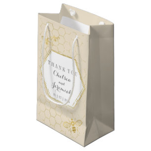 Honey Bee Cream Gold Pattern Custom Name Small Gift Bag