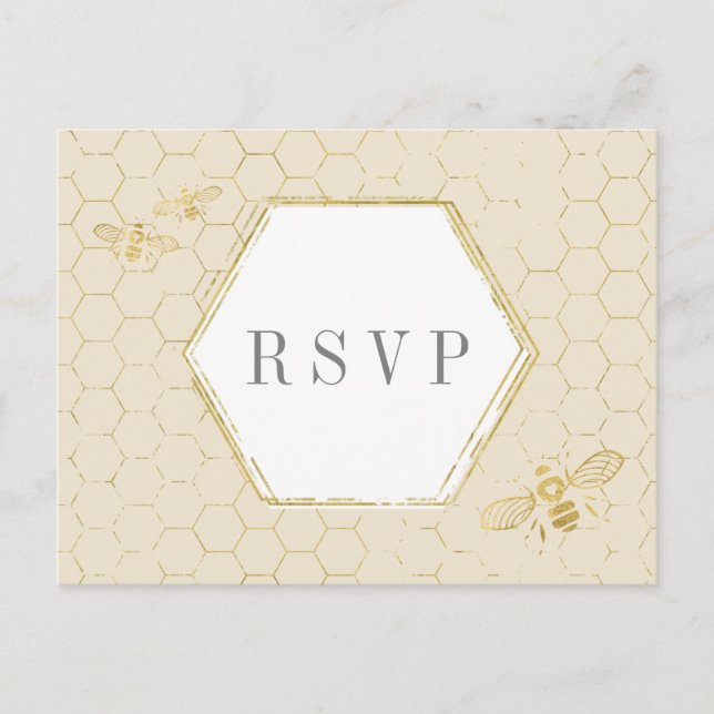 Honey Bee Cream Gold Pattern Custom RSVP Card (Front)