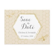 Honey Bee Cream Gold Pattern Save the Date