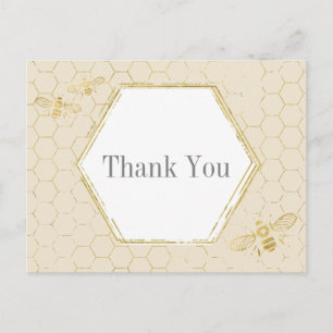 Honey Bee Cream Gold Pattern Thank You Postcard