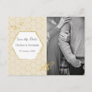Honey Bee Cream Gold Photo Save the Date Postcard