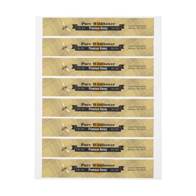 Honey Bee Customised Wildflower Food Jar Wrap Around Label (Sheet)
