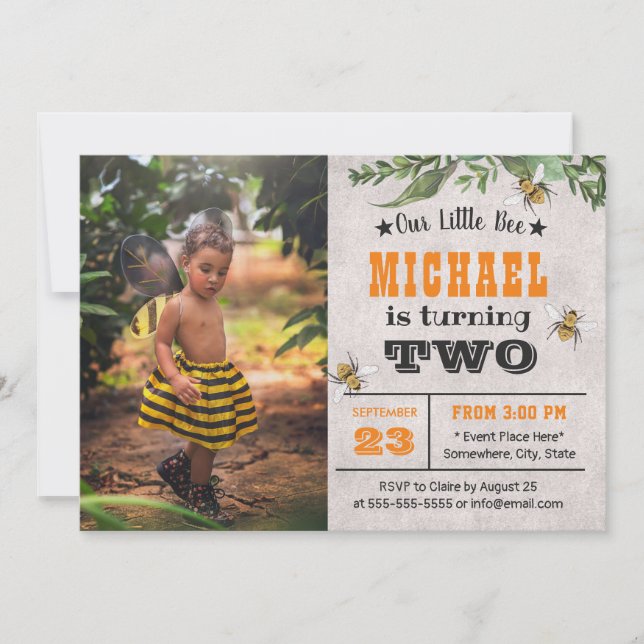 Honey Bee Cute Boy Photo Birthday Party Invitation (Front)