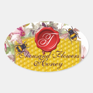 HONEY BEE,CYCLAMEN FLOWERS RED WAX SEAL MONOGRAM