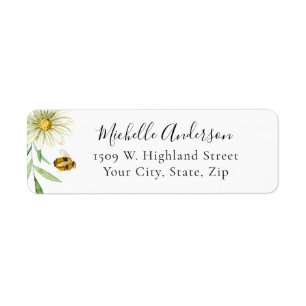 Honey Bee Daisy Bridal Shower Return Address Label