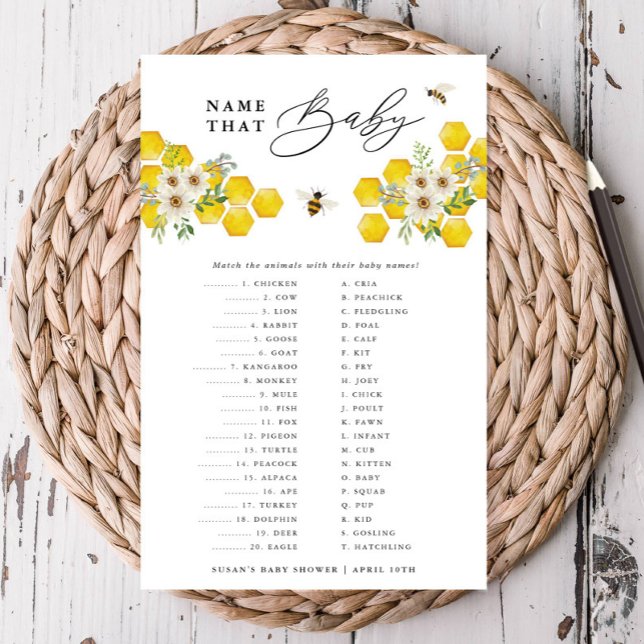  Honey Bee & Daisy Name That Baby Paper Game Card (Creator Uploaded)