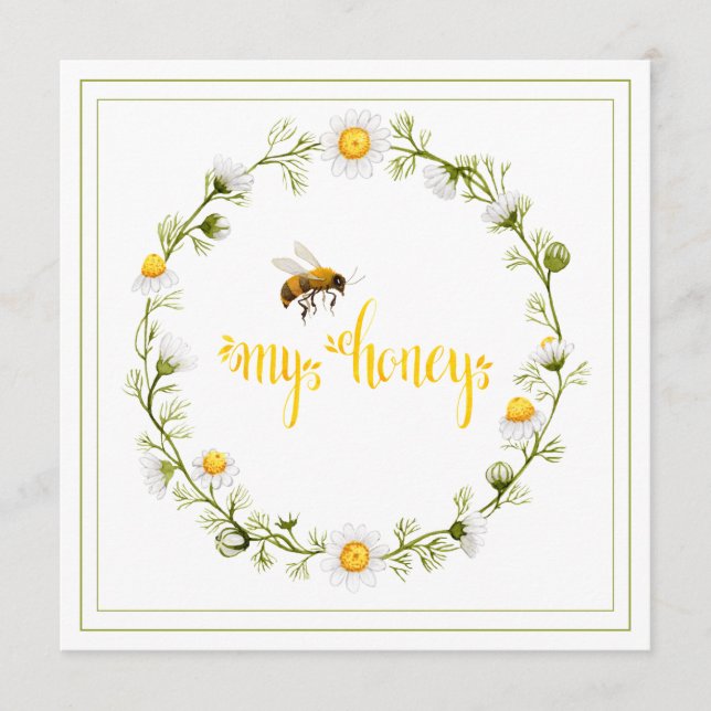 Honey Bee Daisy Wreath Be My Honey Valentine’s Day Holiday Card (Front)