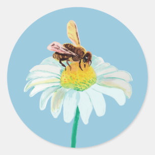 Honey Bee Drinking Nectar from the White Flower  Classic Round Sticker