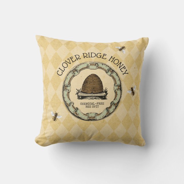 Honey Bee Farm Beekeeper Label 2 Cushion (Front)