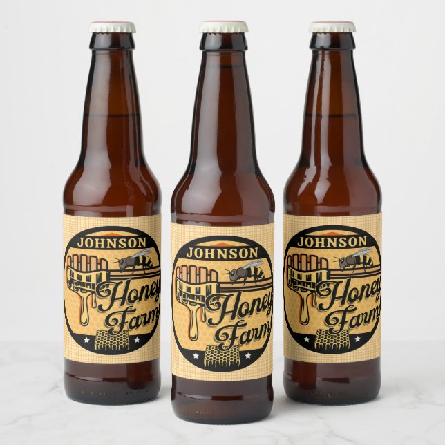 Honey Bee Farm Personalised NAME Sweet Beehive Beer Bottle Label (Bottles)