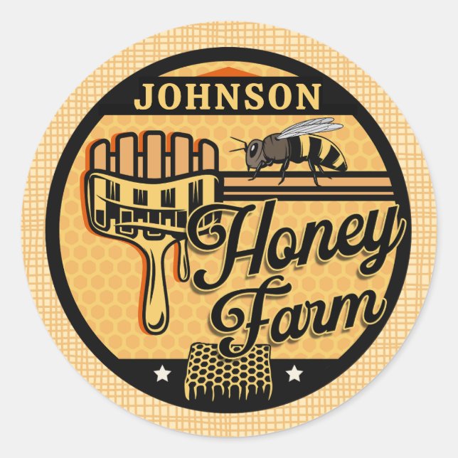 Honey Bee Farm Personalised NAME Sweet Beehive Classic Round Sticker (Front)