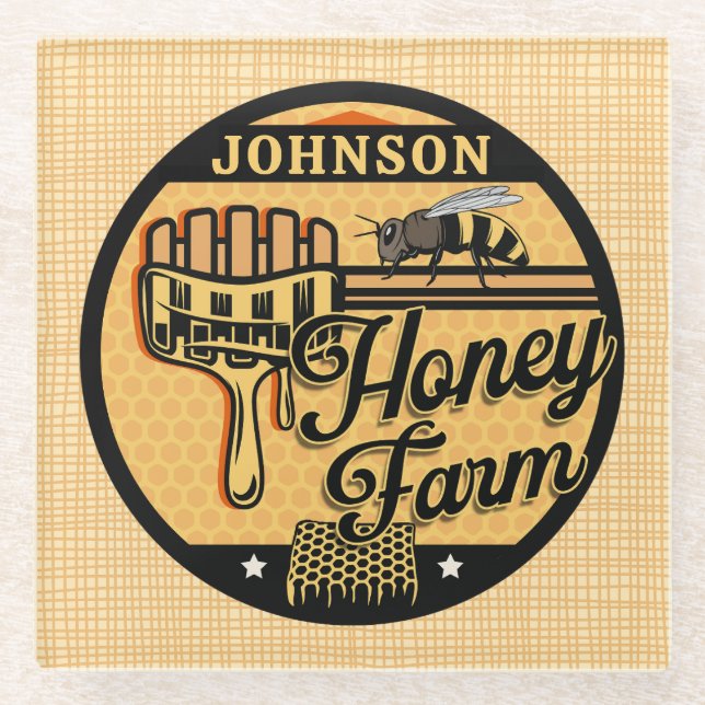 Honey Bee Farm Personalised NAME Sweet Beehive Glass Coaster (Front)