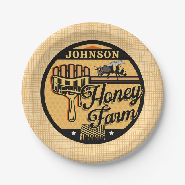 Honey Bee Farm Personalised NAME Sweet Beehive Paper Plate (Front)