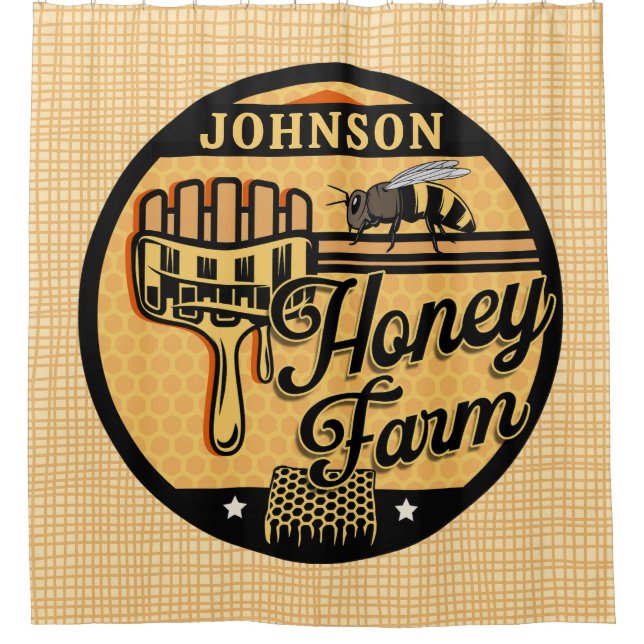 Honey Bee Farm Personalised NAME Sweet Beehive Shower Curtain (Front)