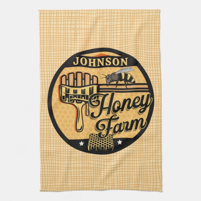 Honey Bee Farm Personalised NAME Sweet Beehive Tea Towel (Vertical)