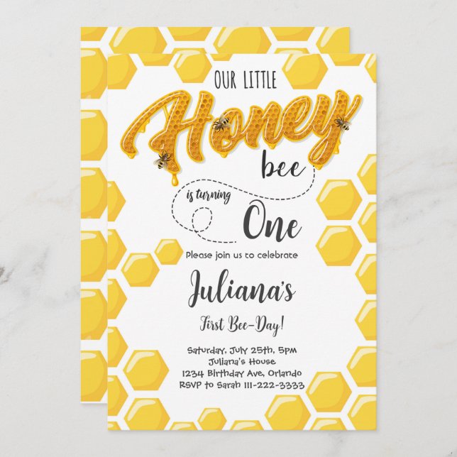 Honey Bee First Bee-Day Birthday Invitation (Front/Back)
