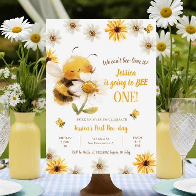 Honey Bee First Birthday - Daisy Bee Birthday Invitation (Creator Uploaded)