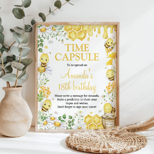 Honey Bee Floral Birthday Party Time Capsule Sign