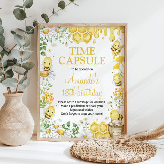 Honey Bee Floral Birthday Party Time Capsule Sign