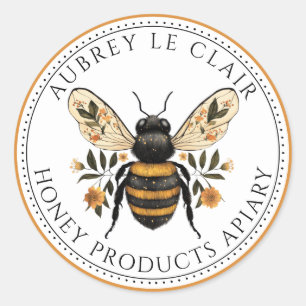 Honey Bee Floral Honey Apiary Classic Round Sticker