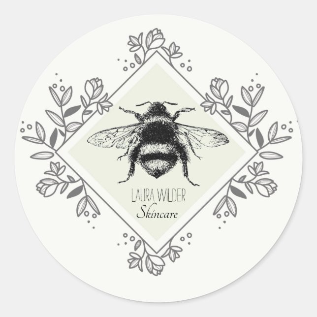 Honey Bee Floral Logo Skincare Products Classic Round Sticker (Front)