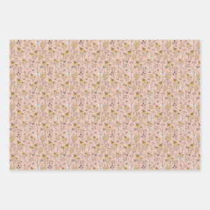 Honey Bee Floral on Pink Wrapping Paper Sheet