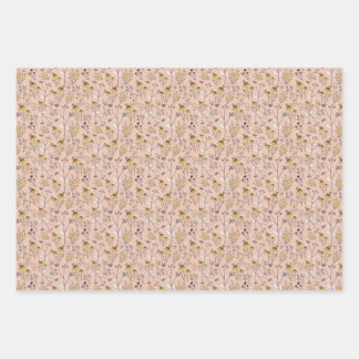 Honey Bee Floral on Pink Wrapping Paper Sheet