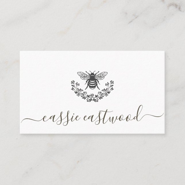 Honey Bee Floral Scrip Signature Calling Card (Front)