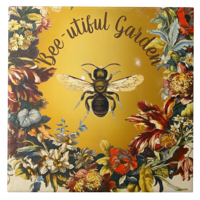 HONEY BEE FLOWER GARDEN, BEEKEEPING APIARY TILE (Front)