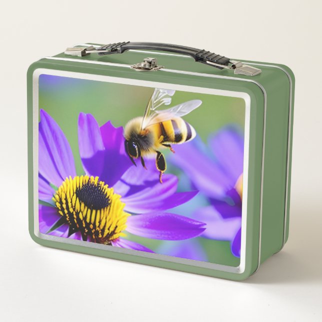 Honey Bee & Flowers Metal Lunch Box (Front)
