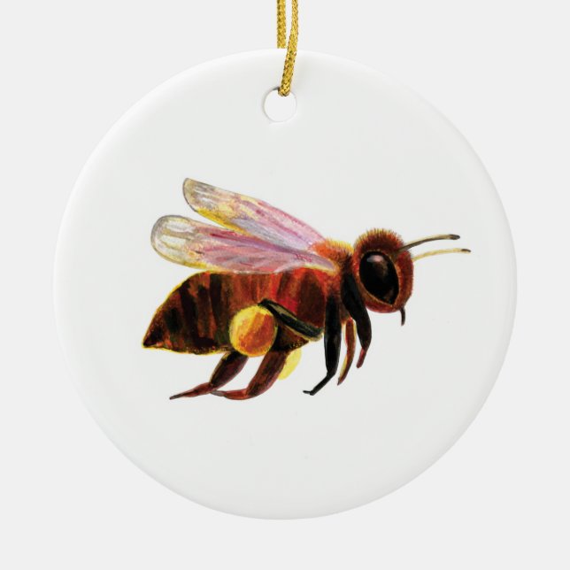 Honey Bee Flying   Ceramic Tree Decoration (Front)
