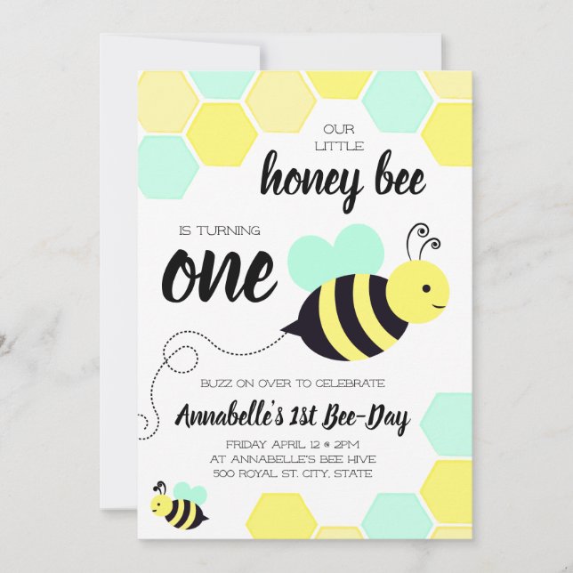 Honey Bee Gender Neutral First Birthday Invitation (Front)