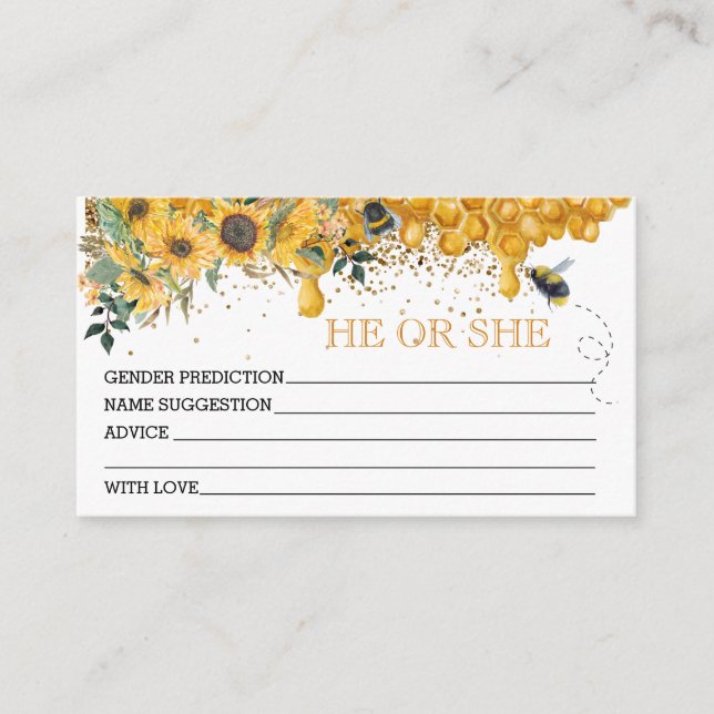 Honey Bee Gender Reveal Predictions Guesses Enclosure Card (Front)