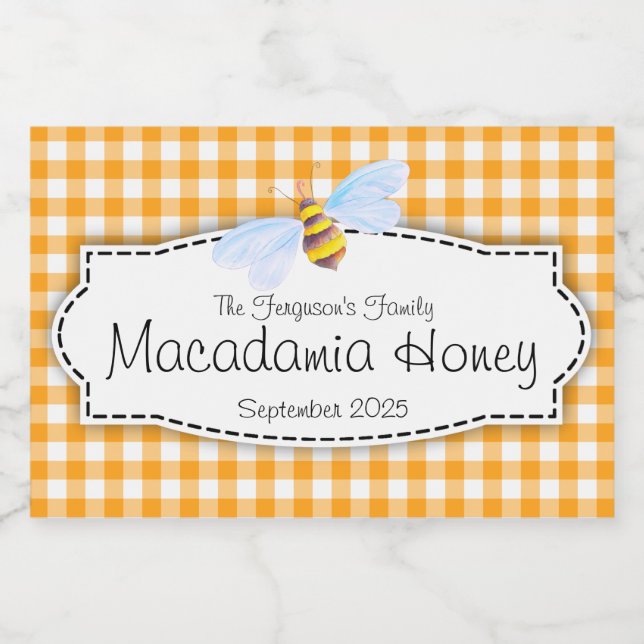 Honey bee gingham checked food label (Single Label)
