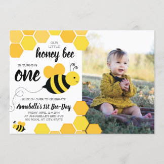 Honey Bee Girls First Birthday Photo Invitation