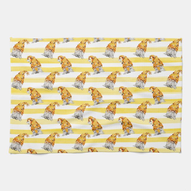 Honey Bee Gnomes Pattern Tea Towel (Horizontal)