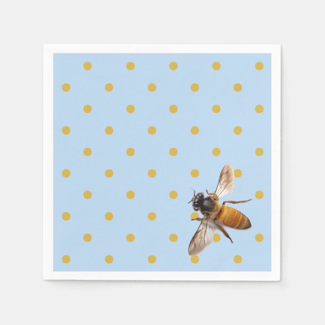 Honey Bee | gold and blue polka-dot pattern Napkin (Front)