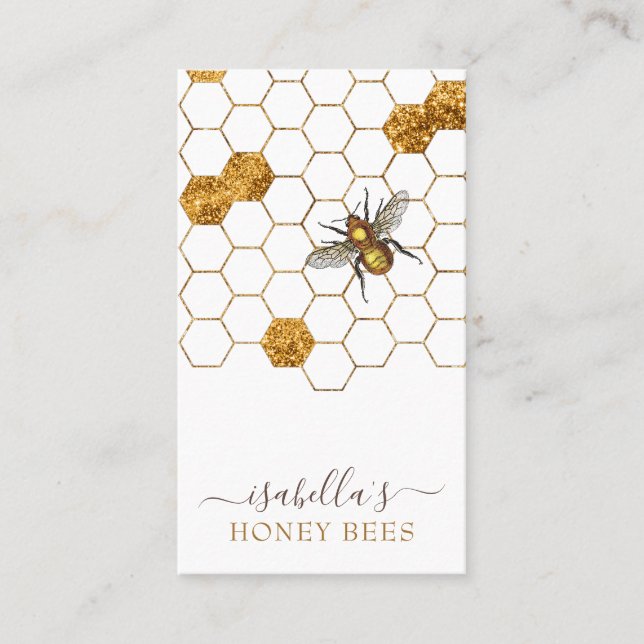 Honey Bee Gold Foil Apiary Beekeeper Products Business Card (Front)
