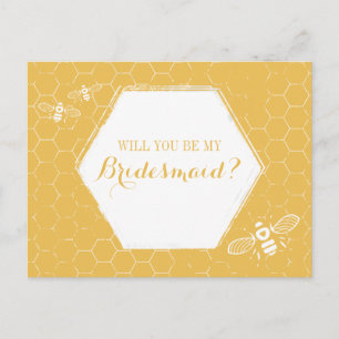 Honey Bee Golden Yellow Custom Bridesmaid Proposal Invitation Postcard