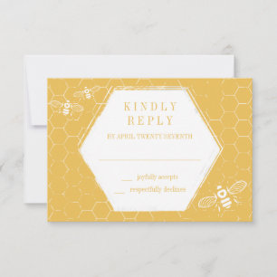 Honey Bee Golden Yellow Pattern RSVP Card
