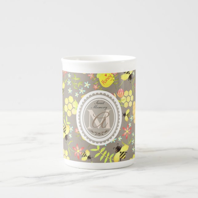 Honey Bee Grey Bone China Mug (Front)
