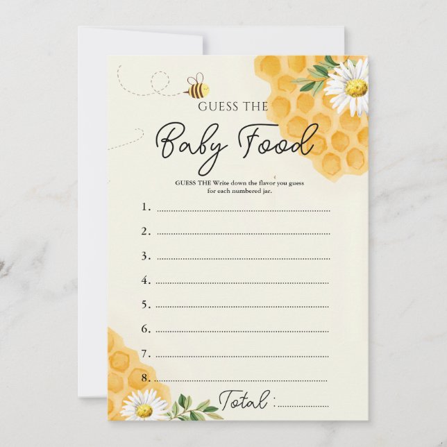 Honey Bee Guess the Baby Food Game Card (Front)
