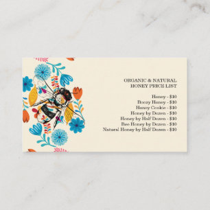 Honey Bee Hand drawn Flower Price List Business Card