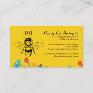 Honey Bee Hand drawn Flower yellow Business Card