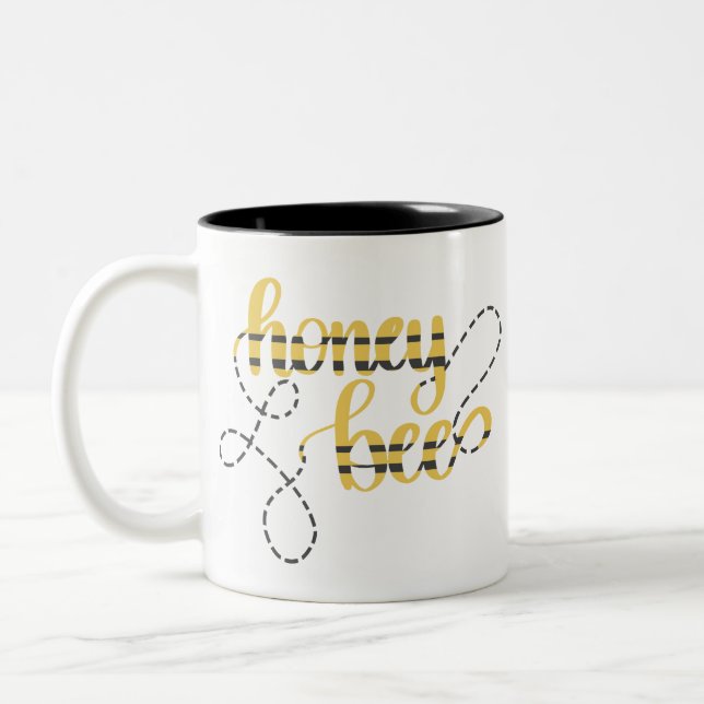 Honey Bee hand lettering Script Two-Tone Coffee Mug (Left)
