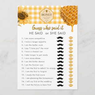 Honey Bee "He Said or She Said" Bridal Shower Game Advice Card