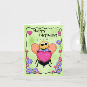 Honey Bee Heart Art Happy Birthday Card