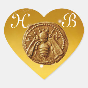 HONEY BEE,  HEART MONOGRAM HEART STICKER