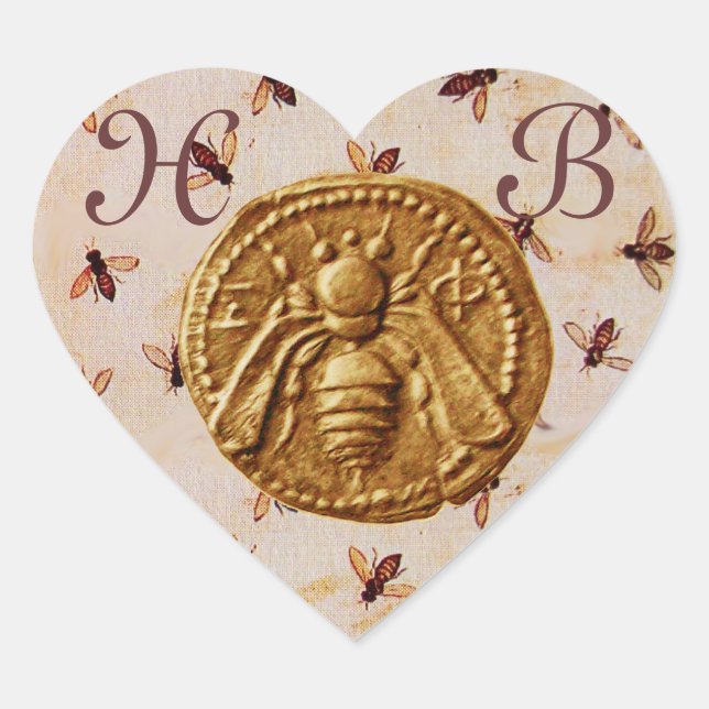 HONEY BEE,  HEART MONOGRAM HEART STICKER (Front)